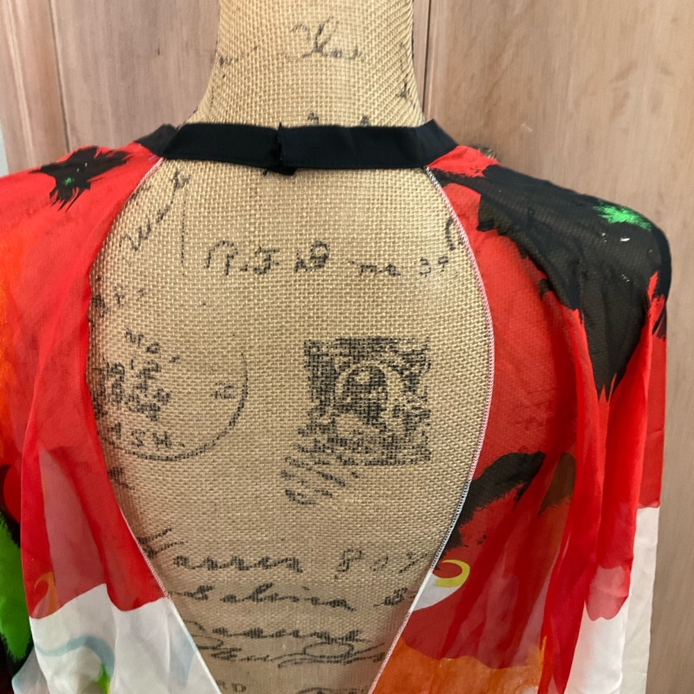 Venus 100% Silk artsy black red Floral Kimono Sleeve Dress size 12 - Picture 12 of 16